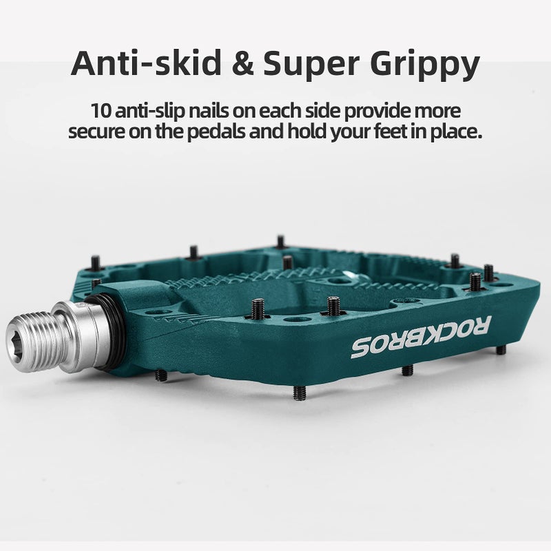 روكبروز دواسات الدراجة الجبلية ROCKBROS بدواسات مسطحة للدراجات الجبلية من ألياف النايلون بدواسات منصة للدراجات الجبلية على الطرق BMX MTB باللون الأزرق - Image 4